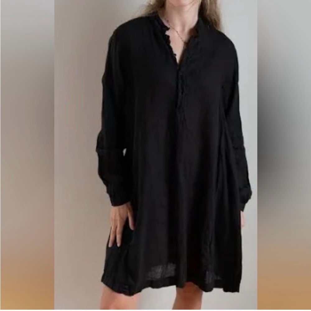 CP Shades Jasmine Black Linen Tunic XL Oversized Button Front Minimalist
